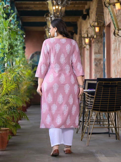 Women Plus Size Mauve Viscose Rayon Kurta Set With Dupatta